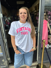 T-shirt "VINTAGE" wit/neon roze